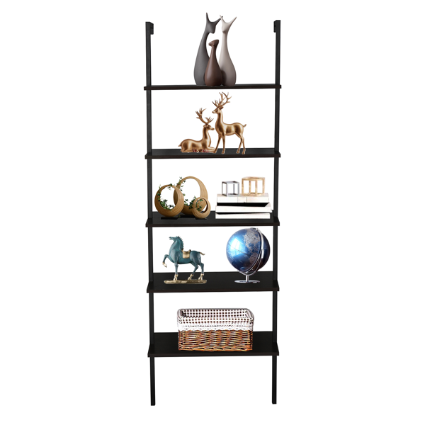 AEELLEEA 5-Tier Ladder Bookshelf, Wall Mounted Industrial Open Storage Bookcase with Metal Frame for Living Room Office