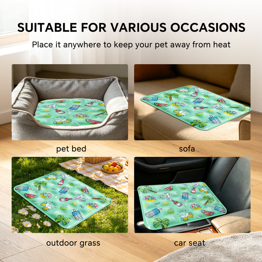 Water-Fill Pet Cooling Mat for Cats & Dogs, Reusable Washable Summer Cooling Pad, Green, 35.43" x 23.62"