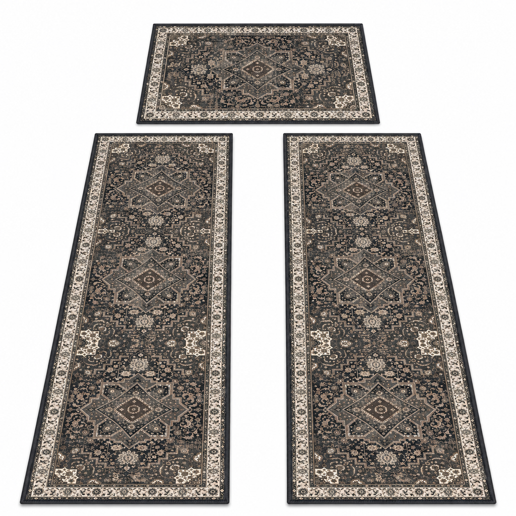 3 Piece Persian Vintage Kitchen Rug Set, Non Slip Washable Low Pile Floor Runner Mats for Kitchen Laundry Bathroom Hallway