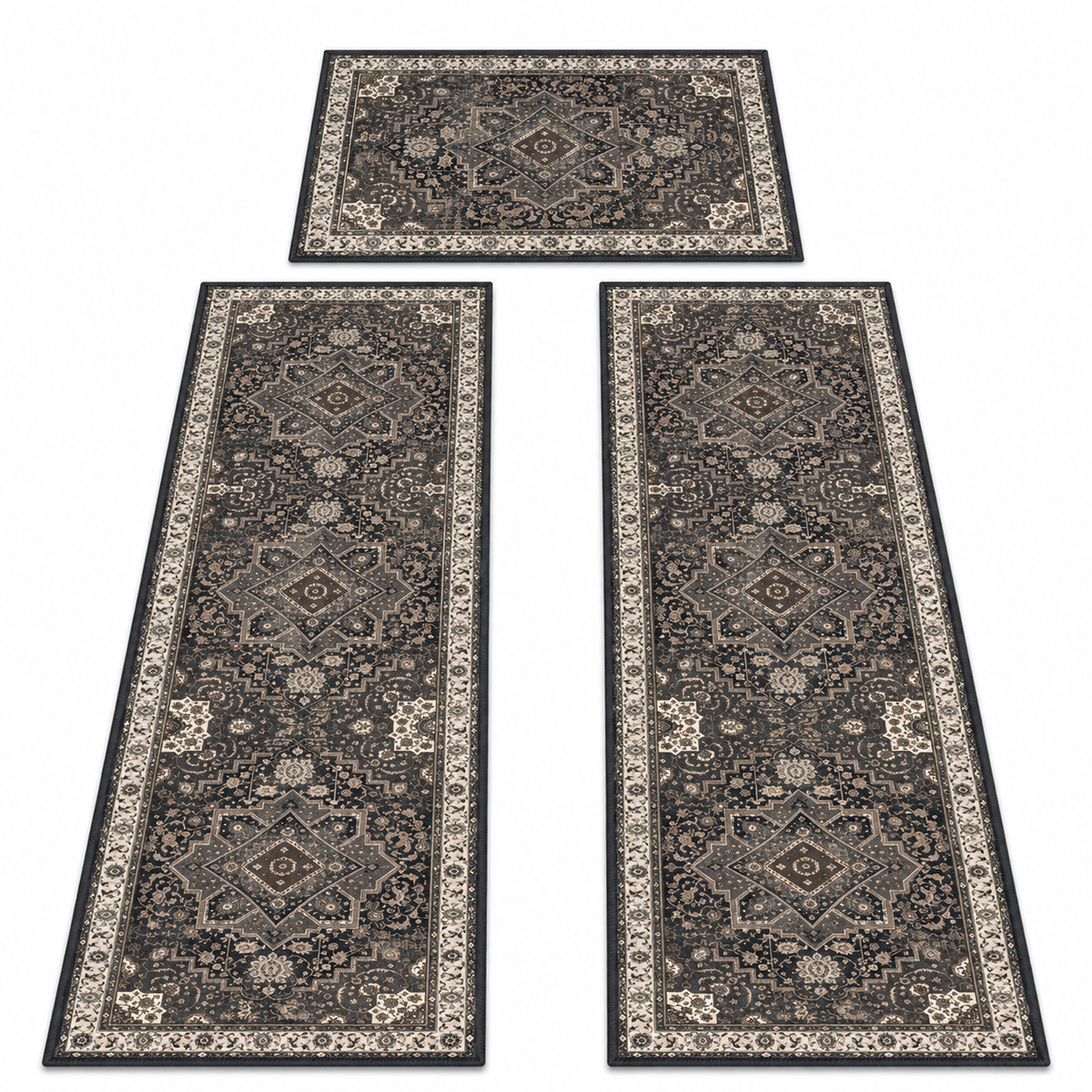 3 Piece Persian Vintage Kitchen Rug Set, Non Slip Washable Low Pile Floor Runner Mats for Kitchen Laundry Bathroom Hallway