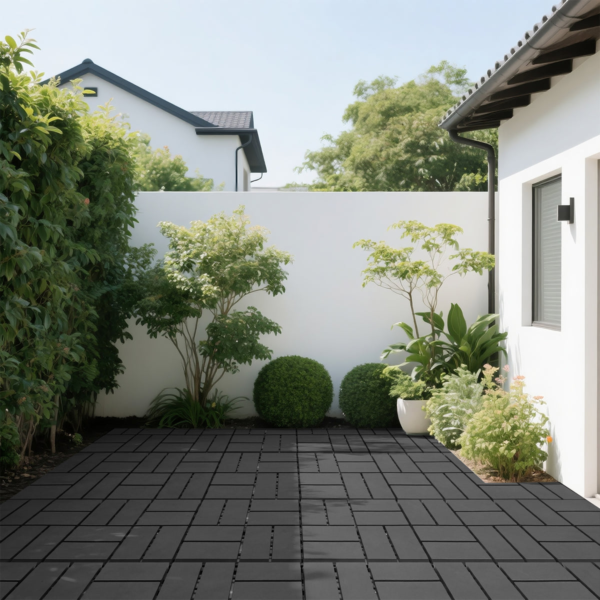 AEELLEEA 44 Pack Interlocking Plastic Deck Tiles, 12"×12" PP Patio Floor Tiles, Non-Slip Drainable Outdoor Flooring for Balcony, Poolside, Backyard