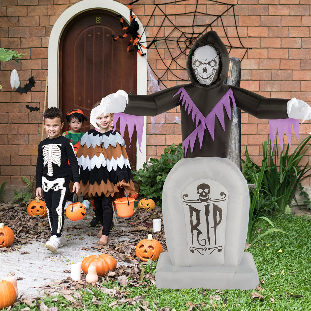6ft Halloween Inflatable Grim Reaper with Grave, 3 LED String Lights, 12V Waterproof Outdoor Yard Lawn Decoration with Stakes & Sandbags