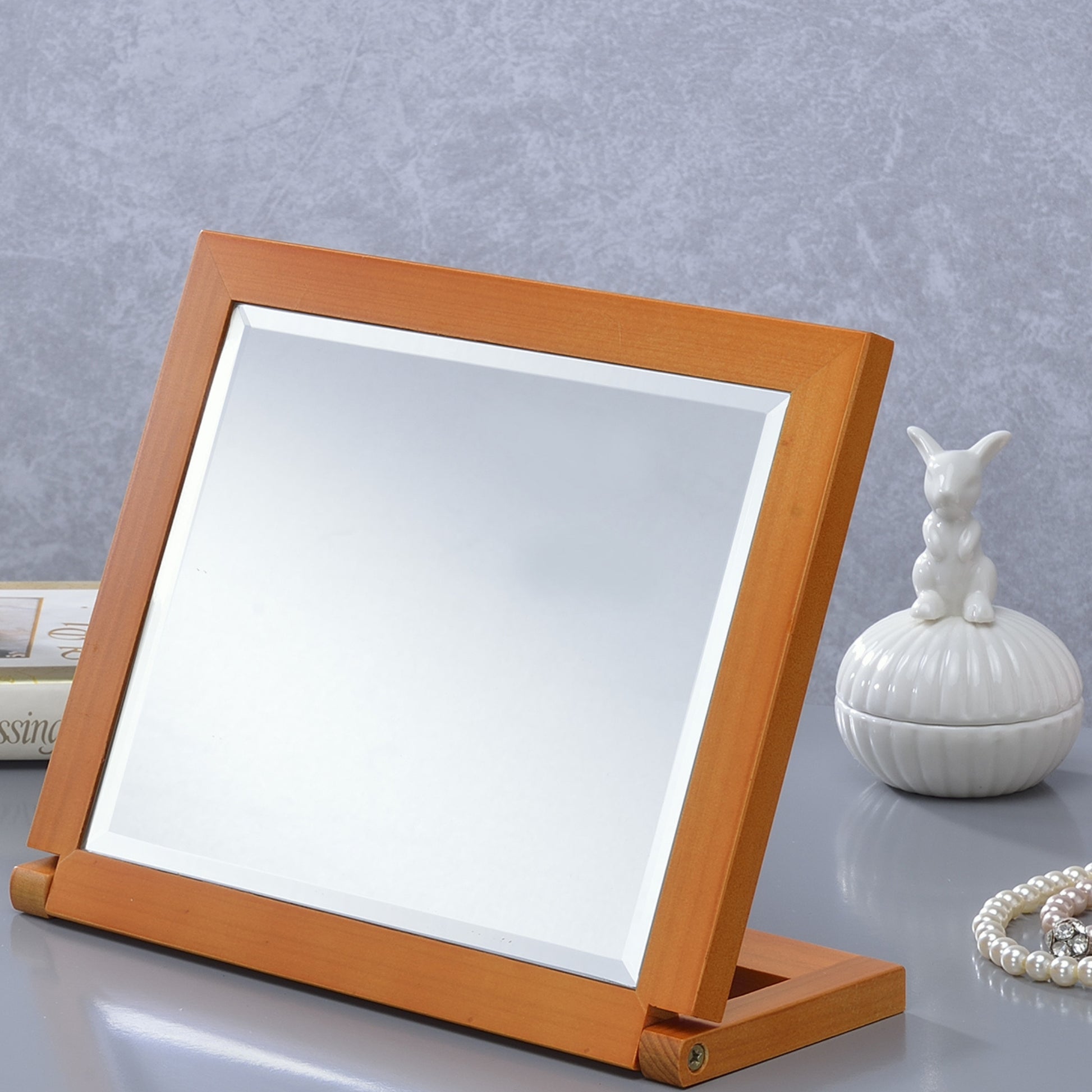 8" Tall Adjustable Makeup Mirror with Walnut Finish, 6.5" Square Polyresin Vanity Mirror for Bathroom, Bedroom