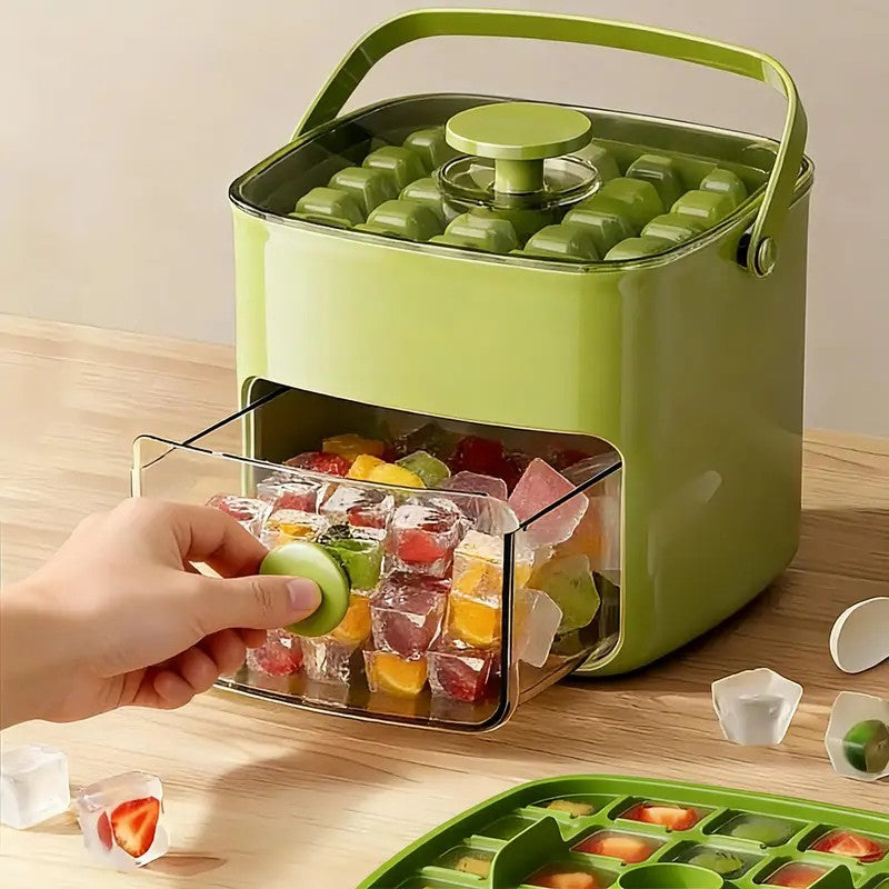 ce Cube Tray with Lid and Storage Bin, Ice Trays for Freezer, Reusable Ice Maker Mold with Ice Container and Ice Tongs, Green