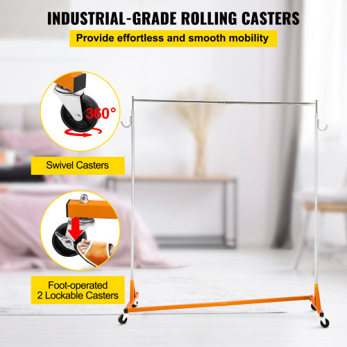 Garment Rack with Wheels, Metal Clothes Rack 23.6 x 62.6 x 70.9 in, Heavy Duty Rolling Clothing Rack with 2 Lockable Casters