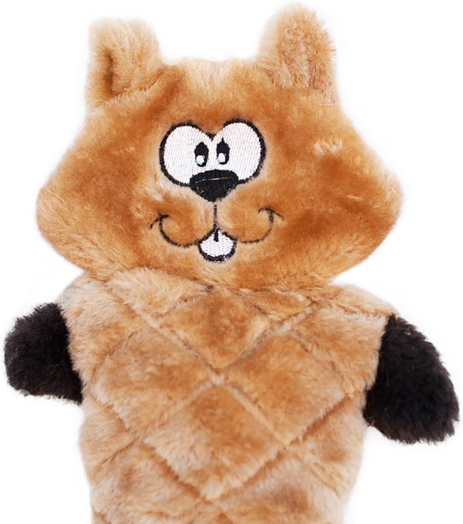ZippyPaws - Jigglerz Tough No Stuffing Squeaky Plush Dog Toy with Crinkle Head and Tail - Chipmunk