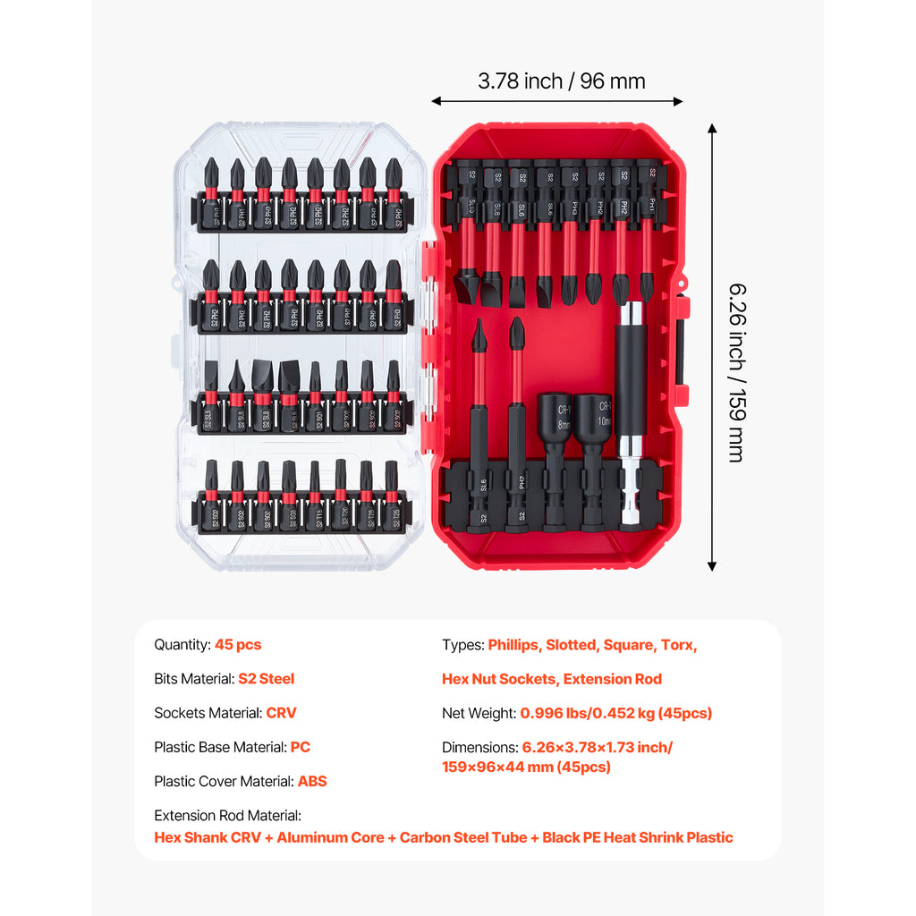 45-Piece Screwdriver Bit Set, Magnetic Tool Kit with Storage Case, Tool Set with Blackened Bits, Heavy Duty Toolbox for Home & Repair