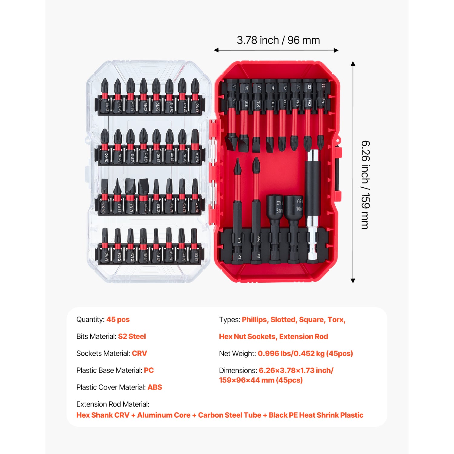 45-Piece Screwdriver Bit Set, Magnetic Tool Kit with Storage Case, Tool Set with Blackened Bits, Heavy Duty Toolbox for Home & Repair