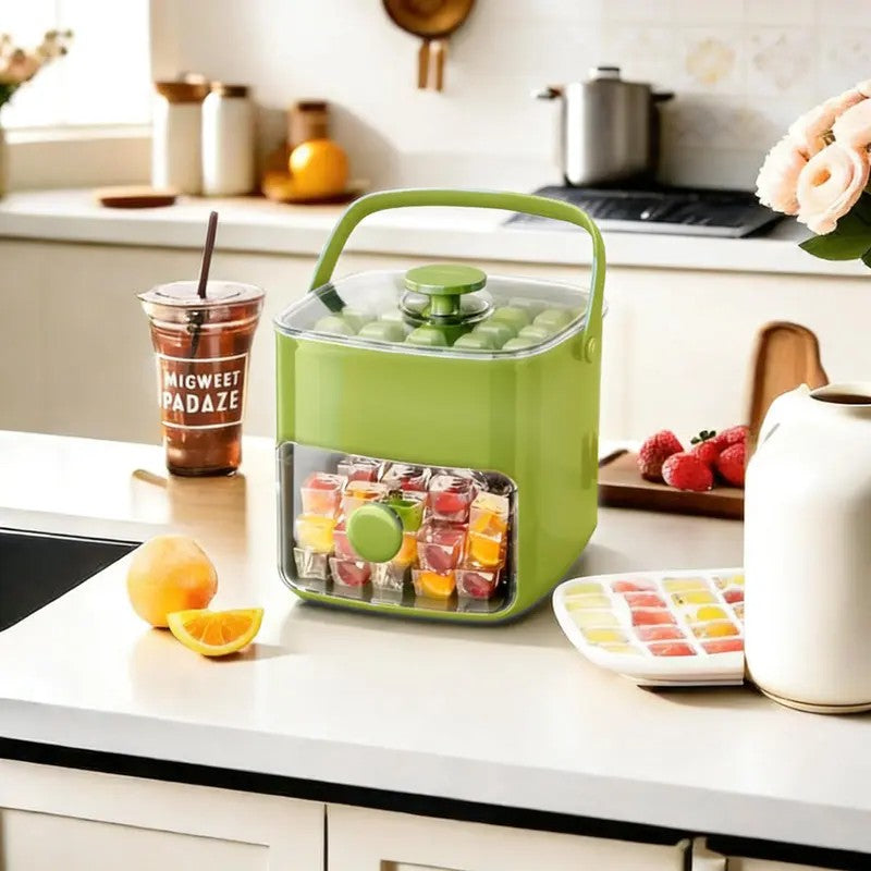 ce Cube Tray with Lid and Storage Bin, Ice Trays for Freezer, Reusable Ice Maker Mold with Ice Container and Ice Tongs, Green
