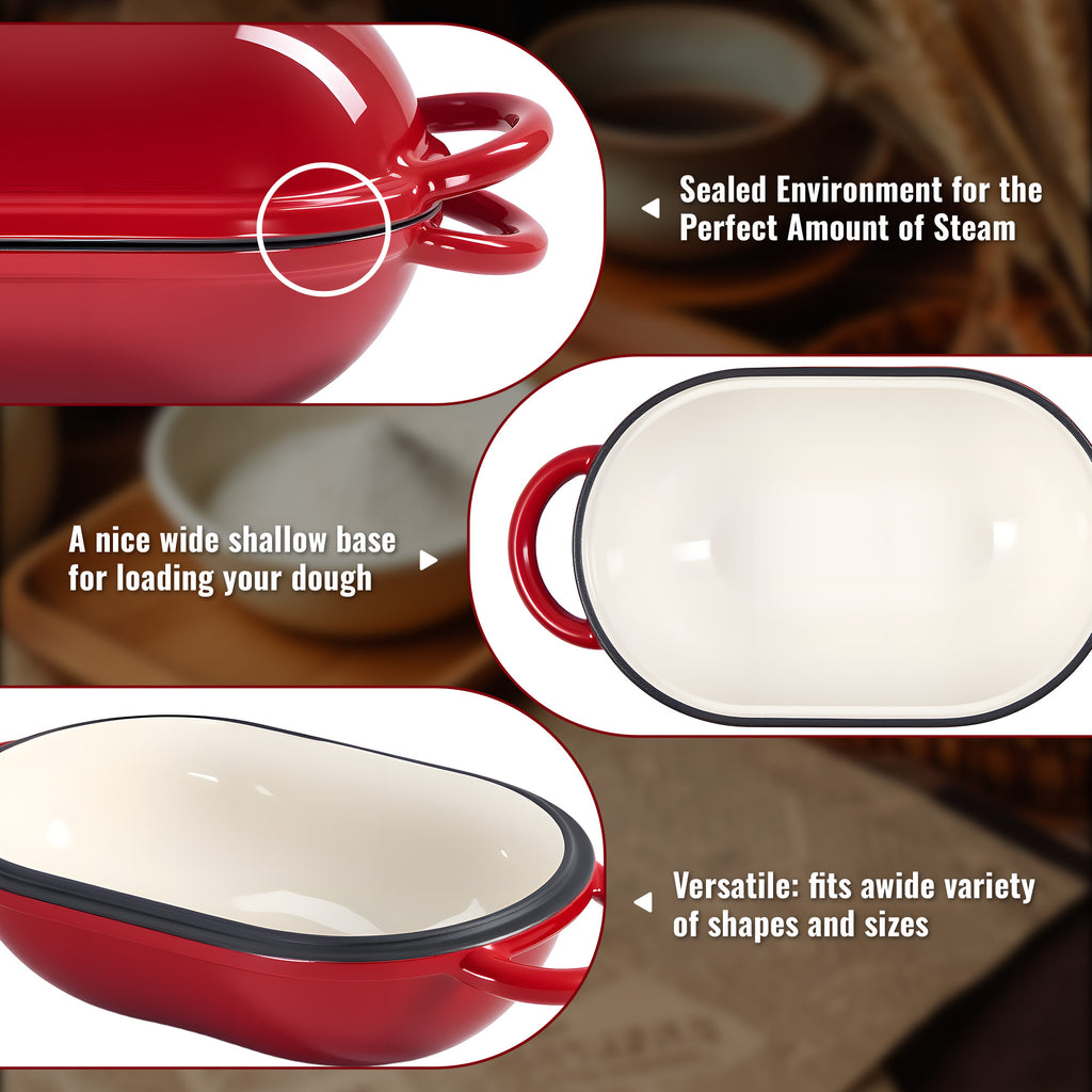 5 Quart Enamel Coated Cast Iron Bread Baker Dutch Oven with Lid, Dual Handles,  Available in 3 Colors