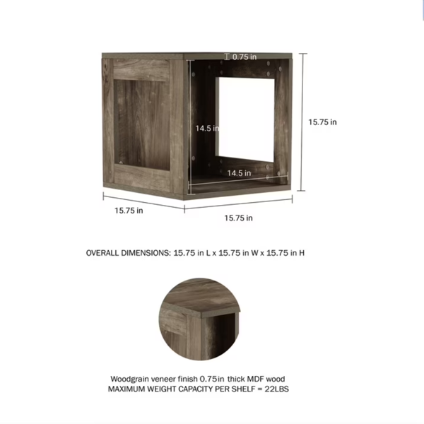 AEELLEEA 15.75" Modular Cube Storage Organizer, Wood Grain Side Table and Record Storage Shelf, Brown