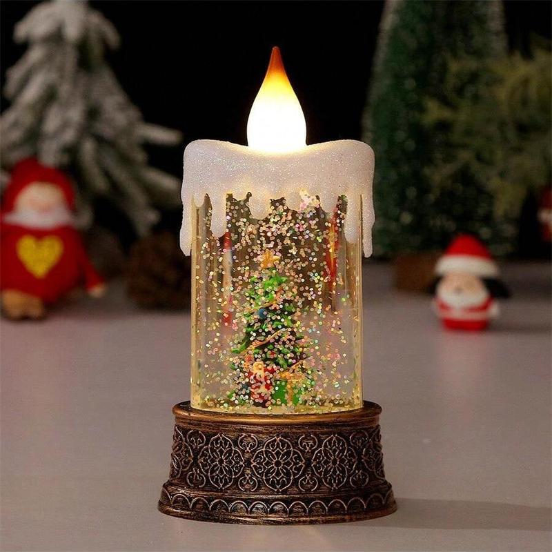 Christmas Snow Globe Lantern - Candle Shaped Santa Claus Lamp, Water Glittering Holiday Decorative Light, Battery Powered Christmas Gift for Xmas Tree
