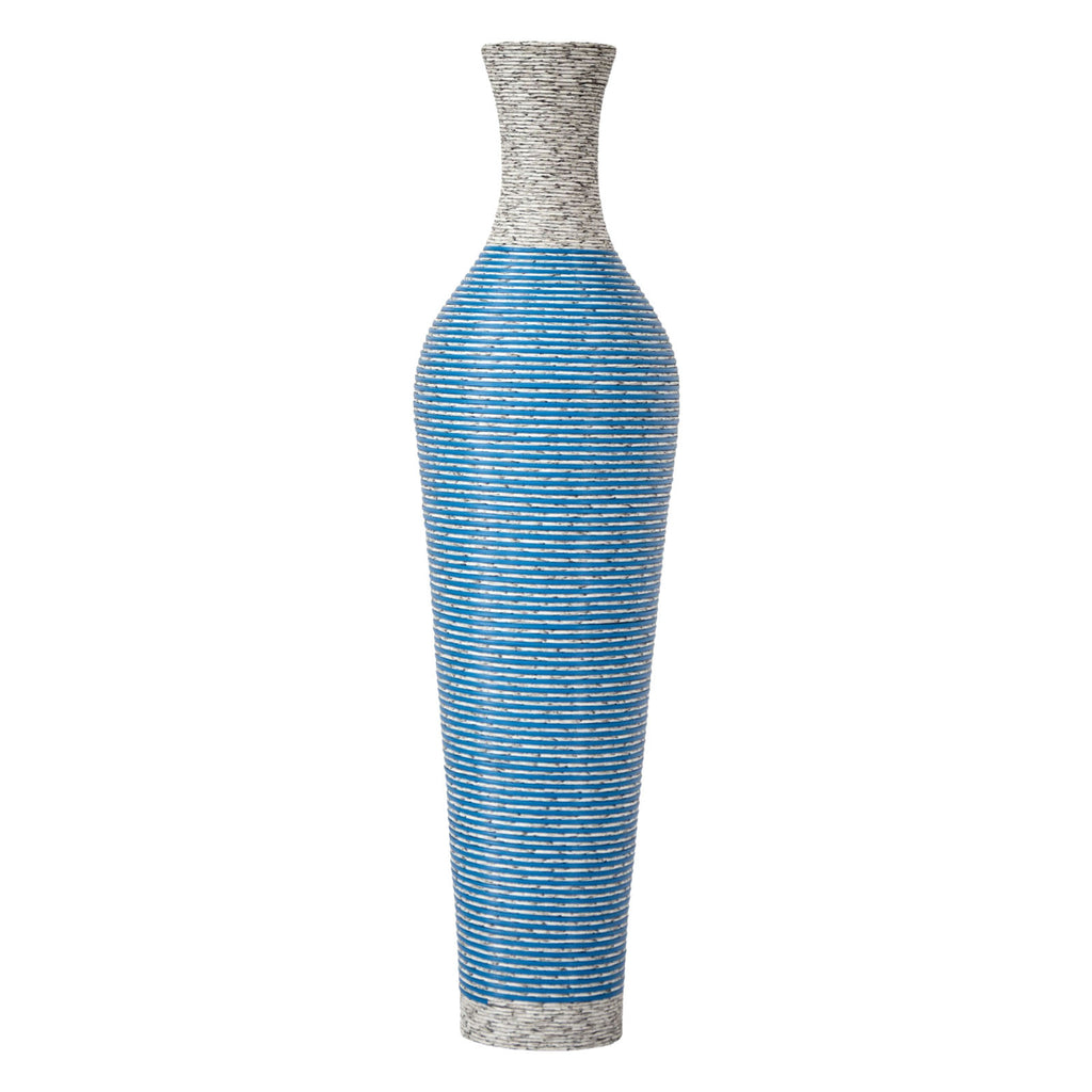 AEELLEEA Blue White Striped Woven Floor Vase, 39"H x 5.5" Opening, Tall Decor Dry Vase for Pampas Grass, Living Room Entryway Home Decor