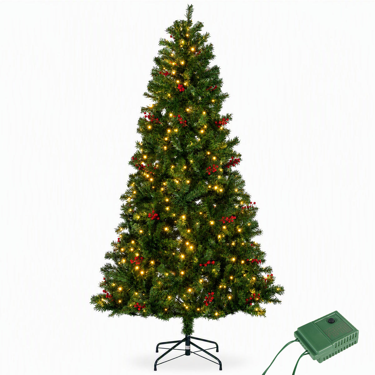 Aeelleea Pre-Lit Pre-Decorated Spruce Christmas Tree with Twinkling LEDs-9FT