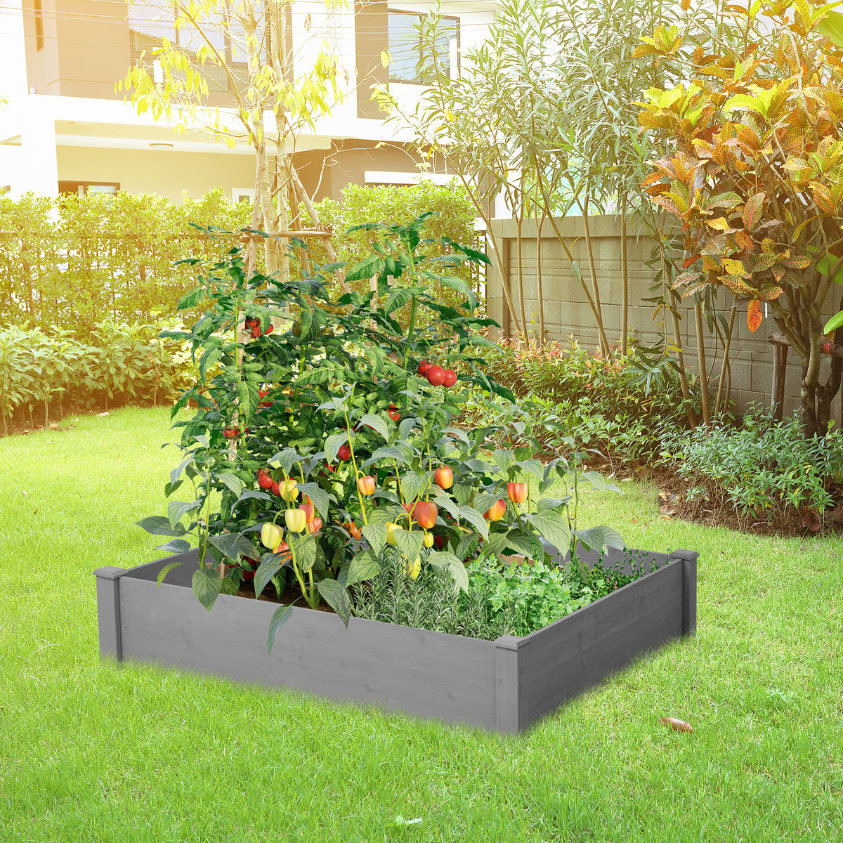 AEELLEEA Raised Garden Bed, Outdoor Wood Planter Box, Tool-Free Assembly, Elevated Bed for Growing Herbs