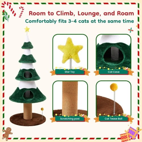 62" Green Cat Tree with Heavy Duty Base, Sisal Scratching Posts, Multi-Level Plant-Like Design & Cozy Condo for Indoor Cats.
