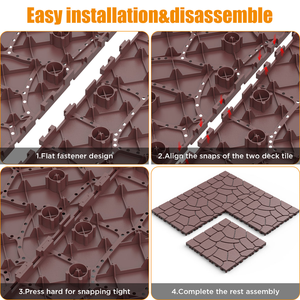 AEELLEEA 12 Inch Stone Texture Interlocking Patio Deck Tiles, 44 Pack Waterproof Outdoor Flooring Tiles for Poolside Balcony Backyard