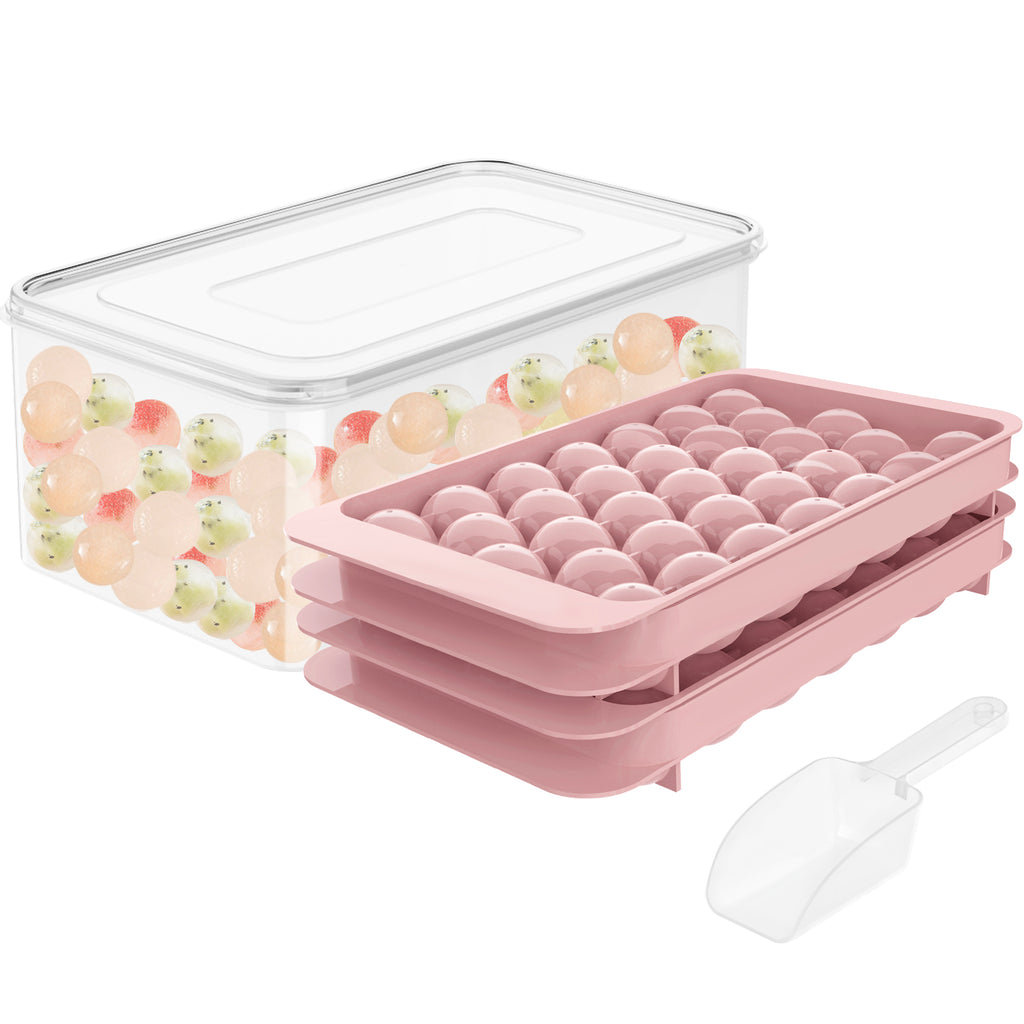 1-Inch Round Ice Cube Tray with Lid and Storage Bin, Small Sphere Ice Ball Molds for Freezer, Reusable Ice Maker Tray for Whiskey, Cocktails & Daily Drinks