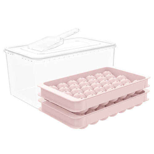 0.8 Inch Round Ice Cube Tray with Lid and Storage Bin, Small Sphere Ice Ball Molds for Freezer, Reusable Ice Maker Tray for Whiskey, Cocktails & Daily Drinks