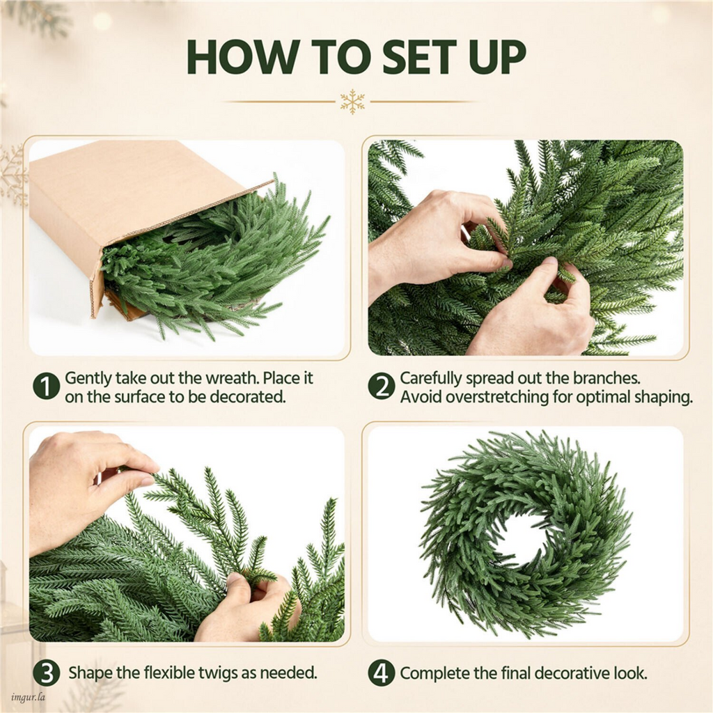 AEELLEEA-26 Inch Artificial Christmas Wreath, Green Pine Wreath with Natural Vine Base for Front Door, Wall & Holiday Decor