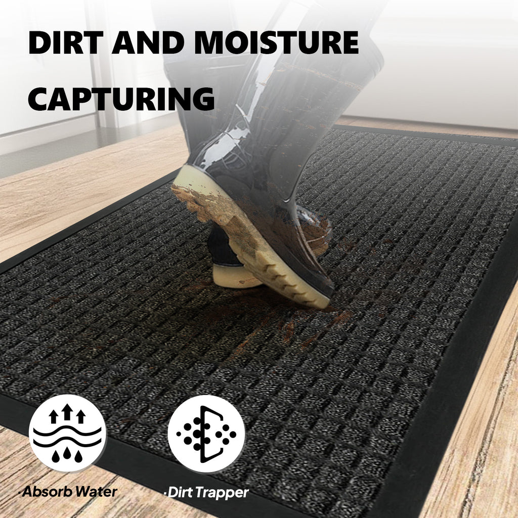 AEELLEEA Low Profile Rubber Border Doormat, Polypropylene Grid Surface Dirt Trapping Entry Mat, Non Slip Outdoor Indoor Welcome Mat for Front Door