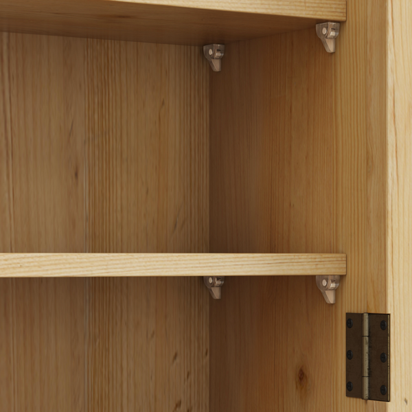 AEELLEEA Wall-Mounted Wooden Storage Cabinet with Ribbed Glass Doors, 3-Tier Shelves and Hanging Rail for Kitchen or Bathroom