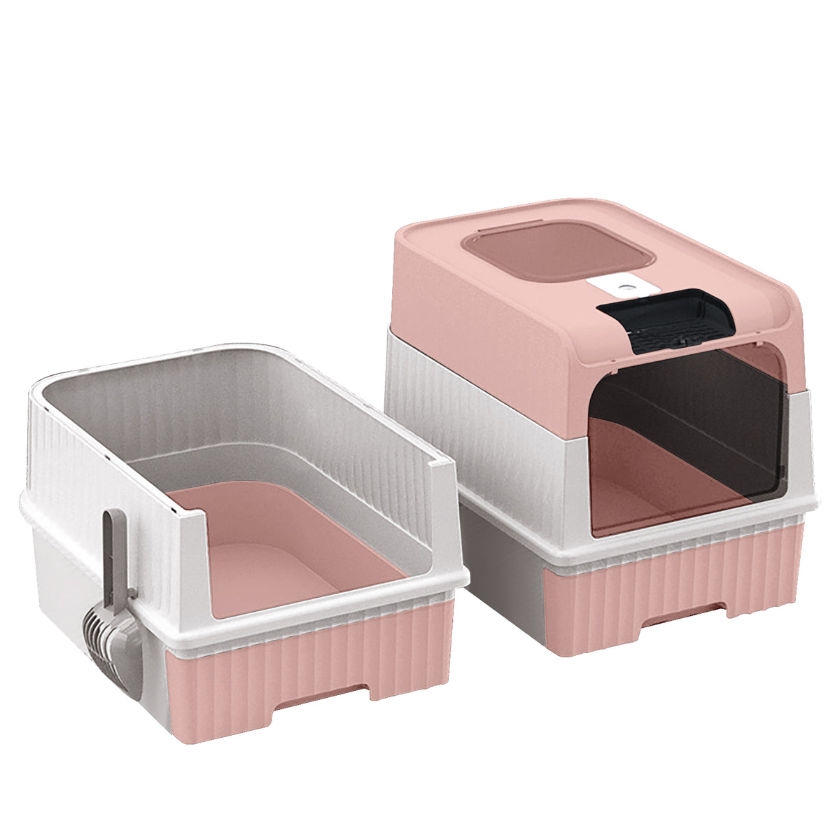 Enclosed Cat Litter Box with Drawer & Scoop, Covered Kitty Litter Box with Viewing Window & Deodorizer, Easy to Clean, for Medium Cats, Pink