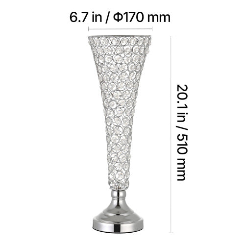 4 Pack 20 Inch Crystal Wedding Vases, Silver Metal Trumpet Flower Stand for Wedding Centerpieces, Party Decor