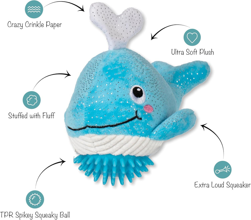 ZippyPaws Dog Toy, Feeling Whaley Good!, Teeth and Gum Cleaning TPR Spiky Ball, Pet Shop Collection (314604)