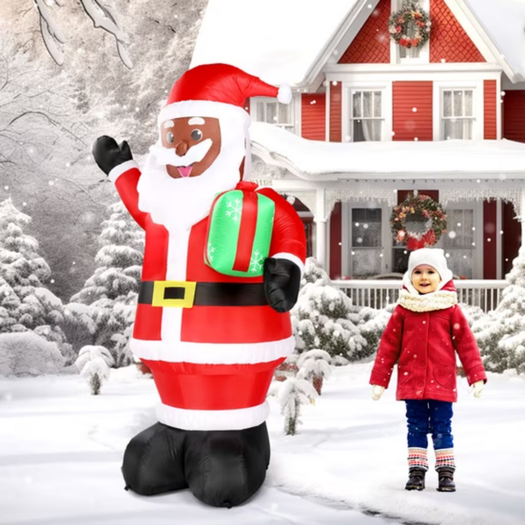 AEELLEEA-7 Ft Lighted Black Santa Christmas Inflatable with Gift, Red & Black, Built-in LED Lights, Self-inflating Outdoor Yard Decoration for Holiday Garden Lawn Display