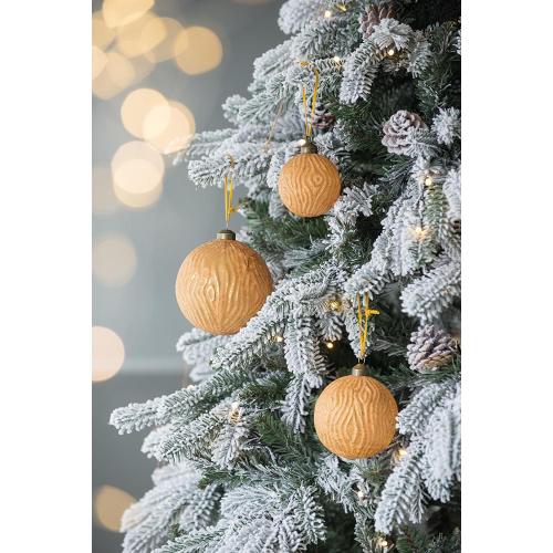 AEELLEEA 3.9" Gold Wavy Textured Glass Christmas Ball Ornaments Set of 6, Hanging Baubles for Xmas Tree Seasonal Home Decor