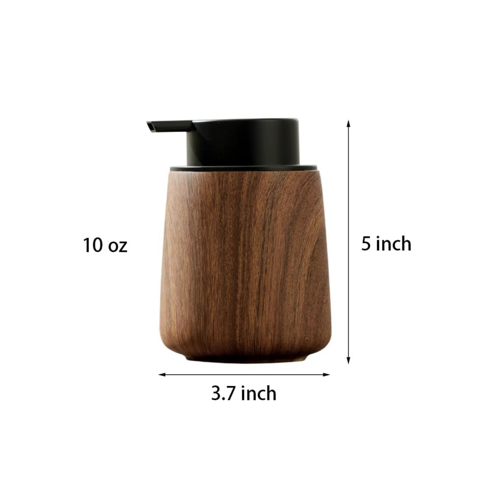 Wood Grain Foaming Soap Dispenser, 10oz Walnut Pump Bottle for Hand Soap & Lotion, Refillable Rustic Bathroom Kitchen Soap Dispenser with Dense Foam Pump