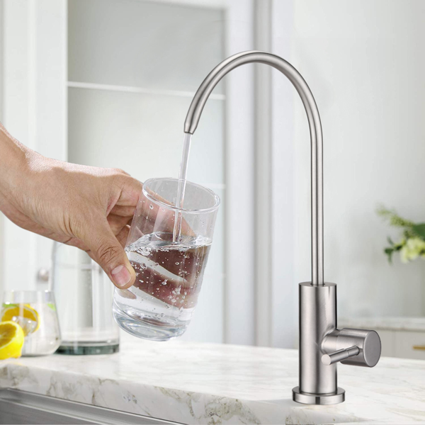 AEELLEEA Drinking Water Faucet, SUS304 Stainless Steel RO Faucet with 360° Swivel Gooseneck Spout, Single Handle, Brushed Nickel