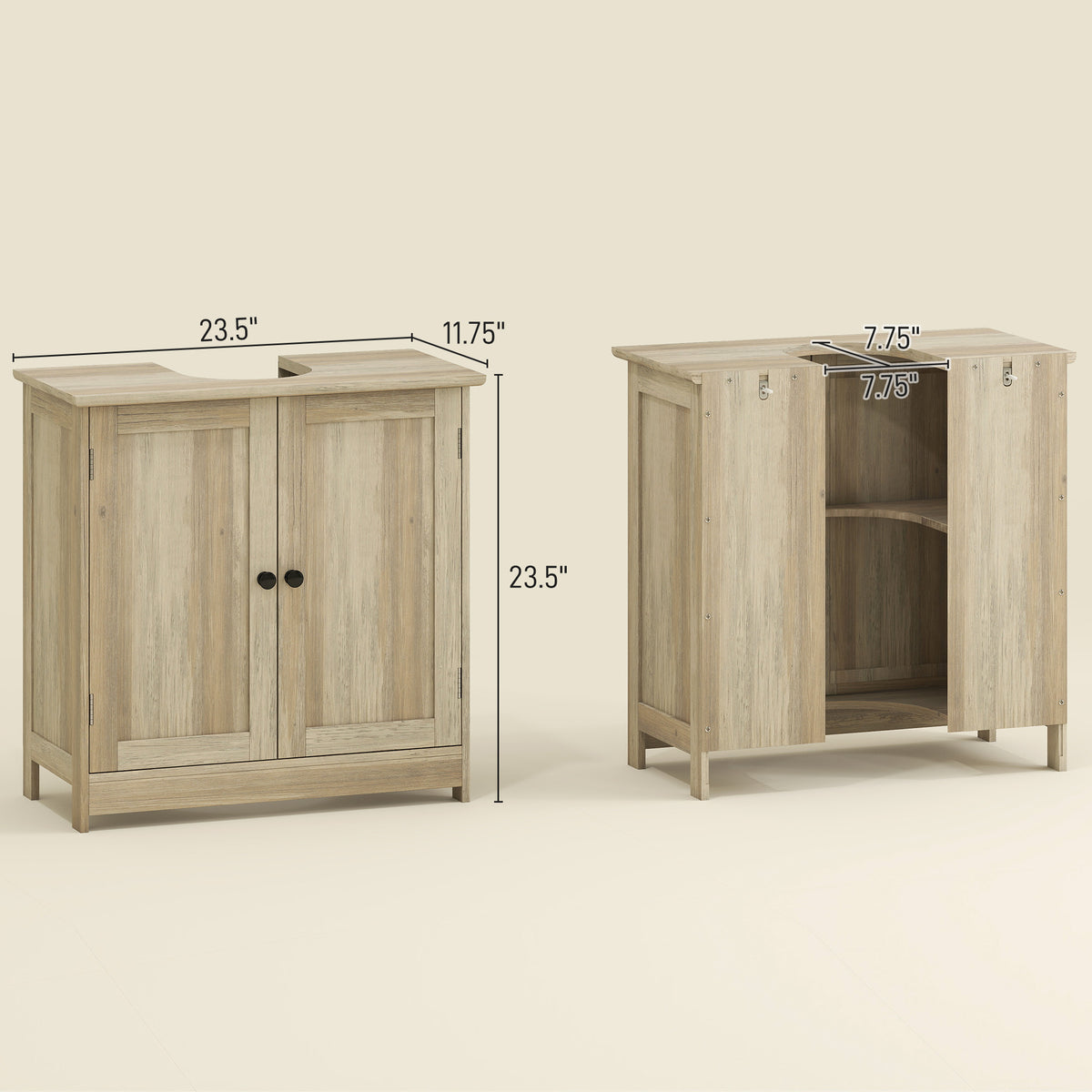 AEELLEEA Weathered Gray Oak Under Sink Bathroom Cabinet, MDF Pedestal Storage Cabinet with Adjustable Shelf & Double Doors
