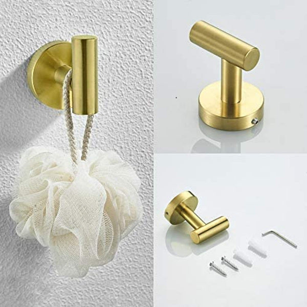 Brushed Gold Towel Hook, Wall Mounted T-Shaped Robe Hook Bathroom, Heavy Duty Stainless Steel Towel Holder for Towel Robe Loofah Coat