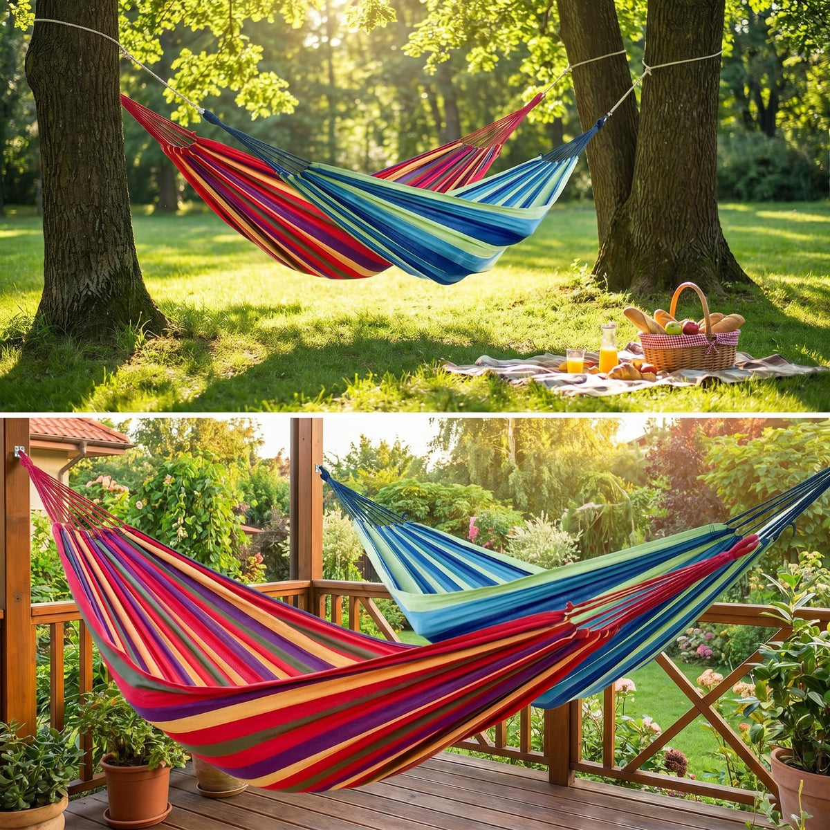 1pc Outdoor Canvas Hammock Camping Swing with Tree Ropes, Heavy Duty for Garden Patio Backyard