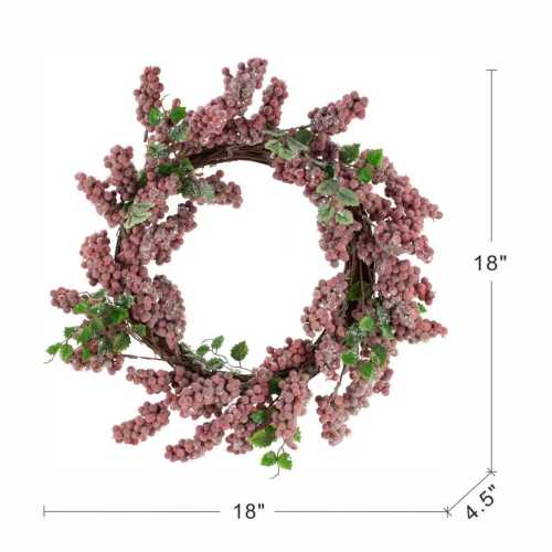 AEELLEEA 18" Artificial Frosted Berry Christmas Wreath, Grapevine Winter Front Door Wall Holiday Decor