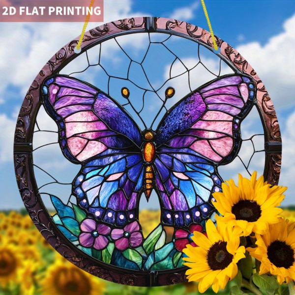 AEELLEEA Stained Glass Butterfly Suncatcher Window Hanging Decor, 7.87" Acrylic Butterfly Sun Catcher for Window Garden Home Decor, Butterfly Gifts for Women