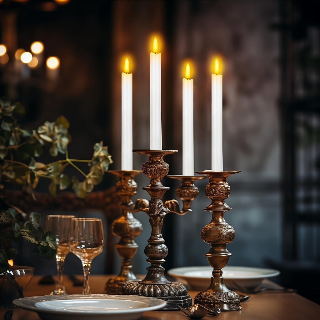 AEELLEEA 20-Pack White Taper Candles - Flameless LED Warm Light Decor for Christmas/Mantel/Dinner Part