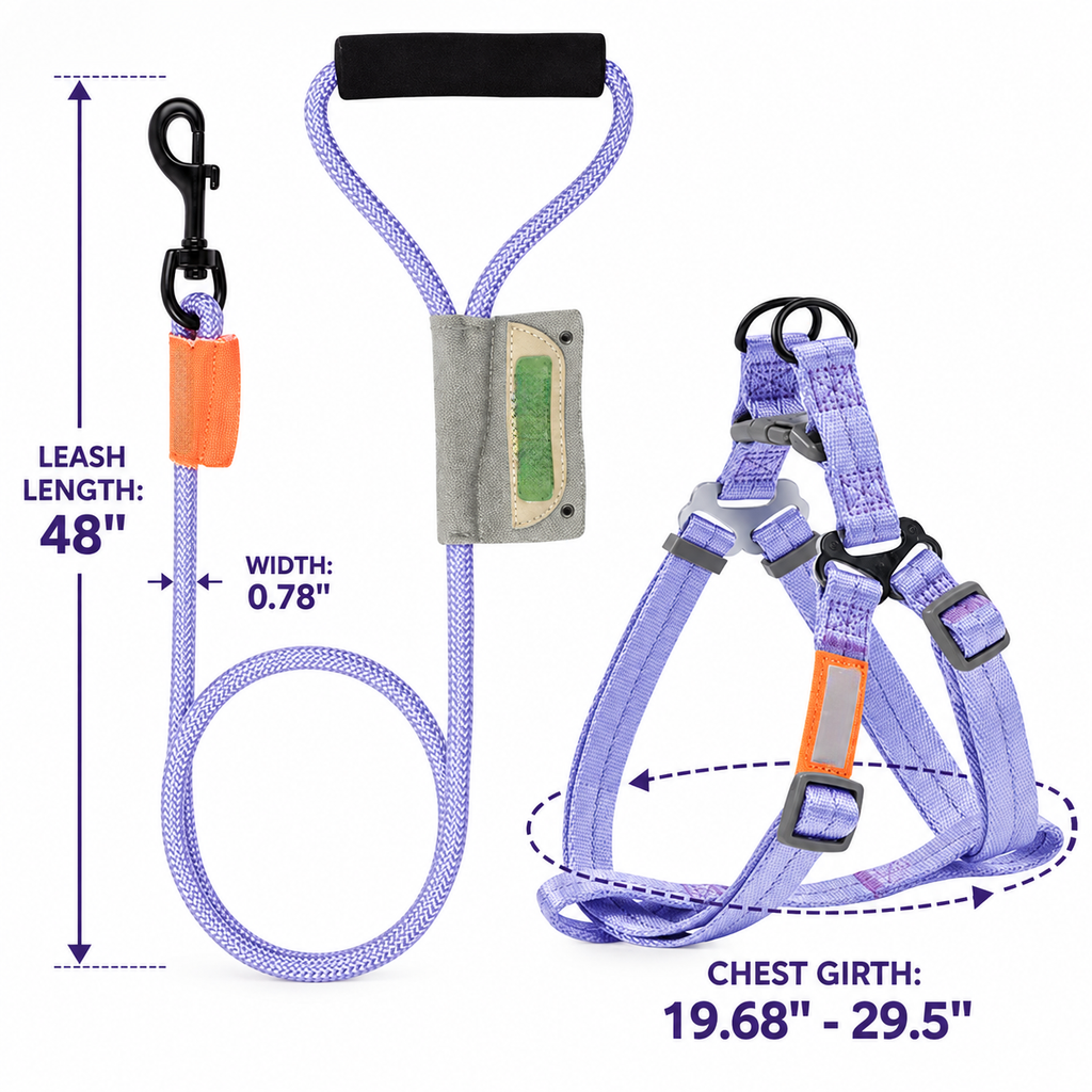 Adjustable Dog Harness and Leash Set for Medium Dogs, No Pull Vest with Padded Handle, 48"Rope Leash, 19.68"-29.5" Chest Girth