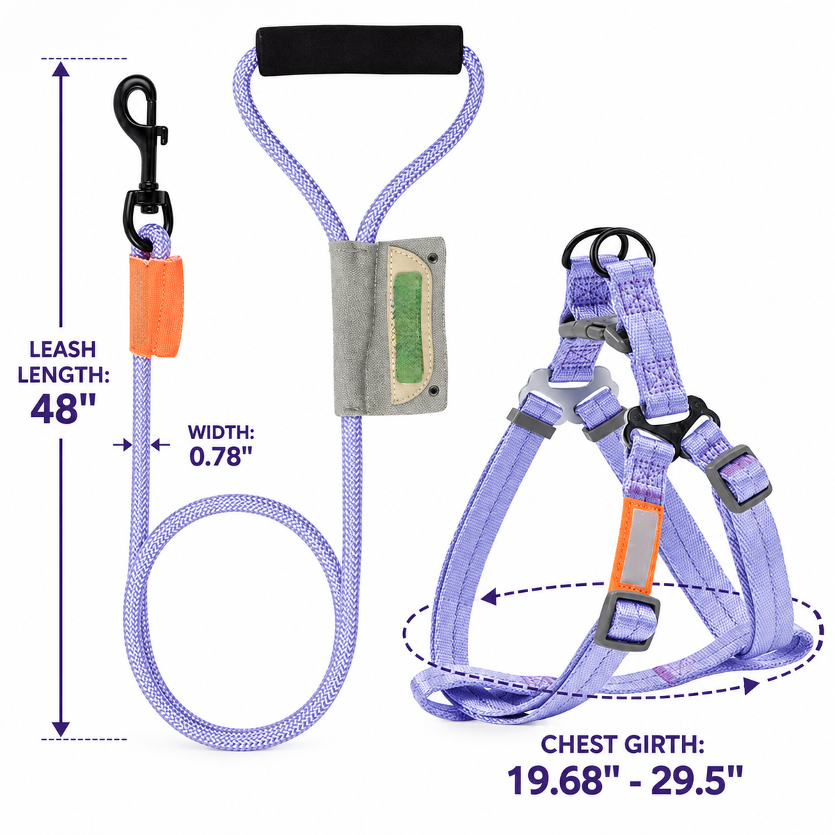 Adjustable Dog Harness and Leash Set for Medium Dogs, No Pull Vest with Padded Handle, 48"Rope Leash, 19.68"-29.5" Chest Girth