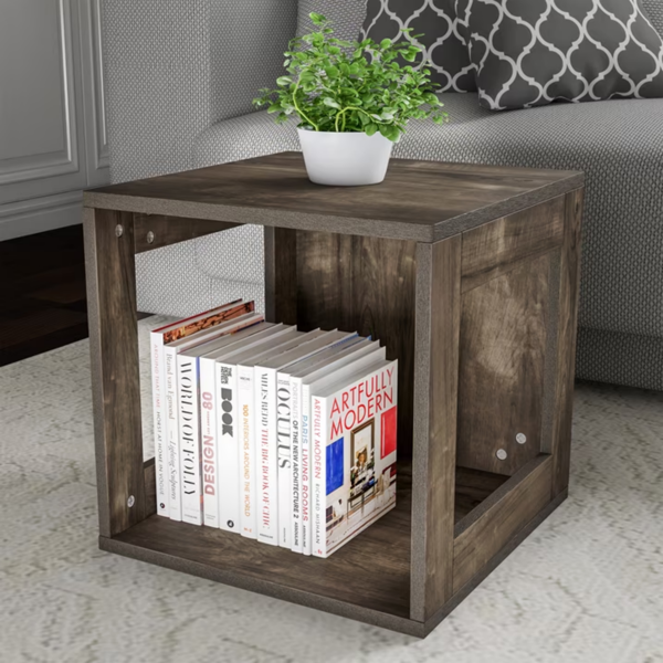 AEELLEEA 15.75" Modular Cube Storage Organizer, Wood Grain Side Table and Record Storage Shelf, Brown
