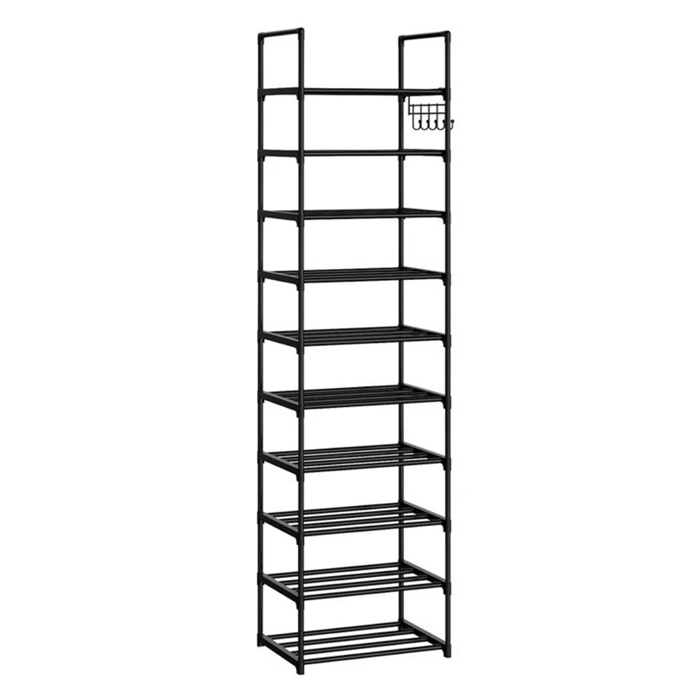 AEELLEEA 10 Tier Metal Shoe Rack, Stackable Space-Saving Shoe Organizer with Side Hooks, Heavy Duty Reinforced Steel Shoe Shelf, Freestanding Shoe Storage for Entryway, Closet, Hallway for Shoes & Boots