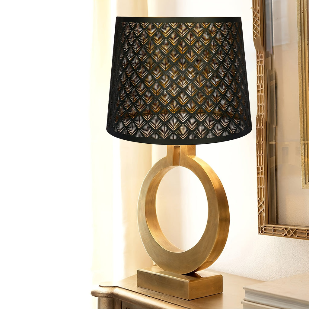 ALUCSET 2 Pack Black Gold Drum Lamp Shades, Geometric Cutout Universal Fit for Table & Floor Lamps