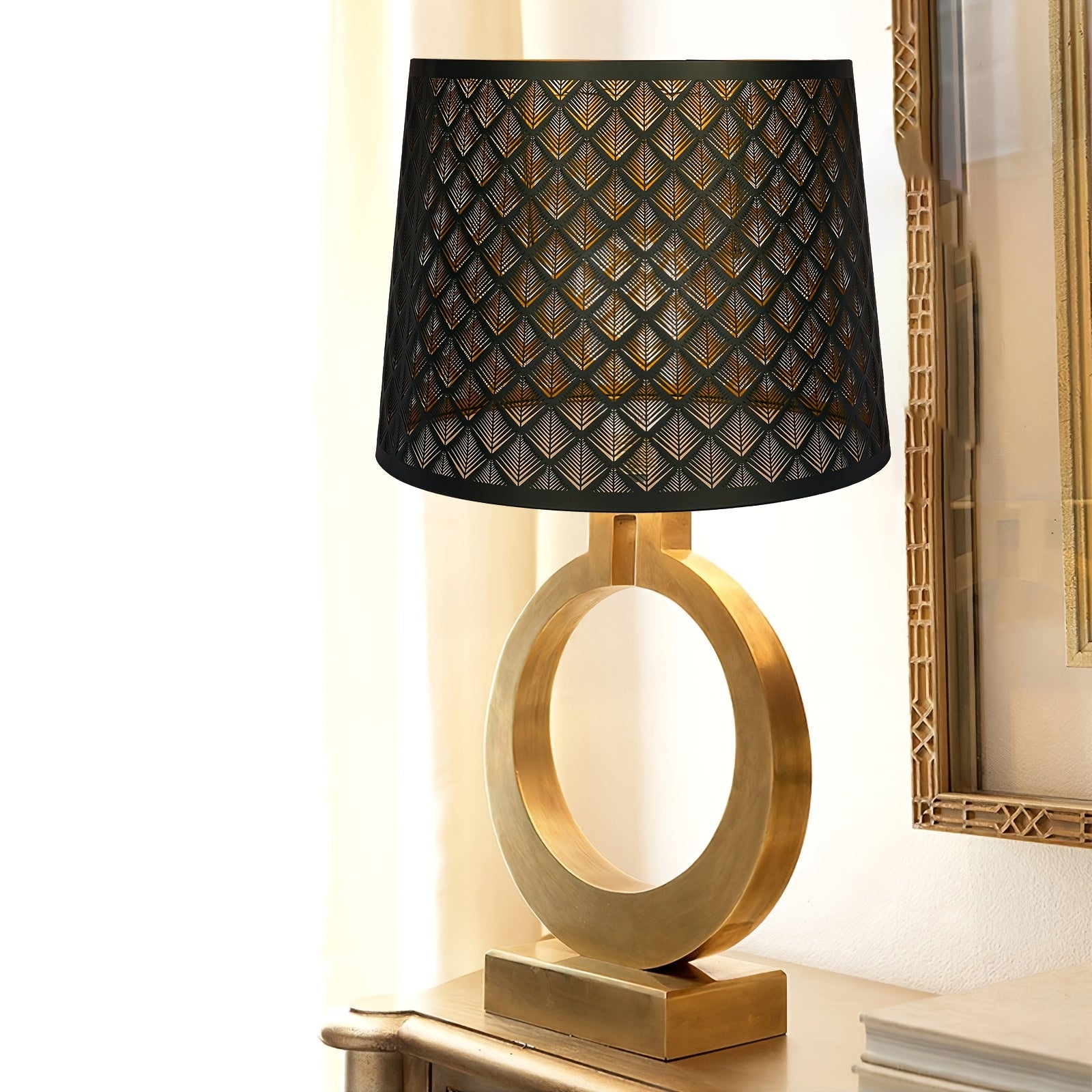 ALUCSET 2 Pack Black Gold Drum Lamp Shades, Geometric Cutout Universal Fit for Table & Floor Lamps