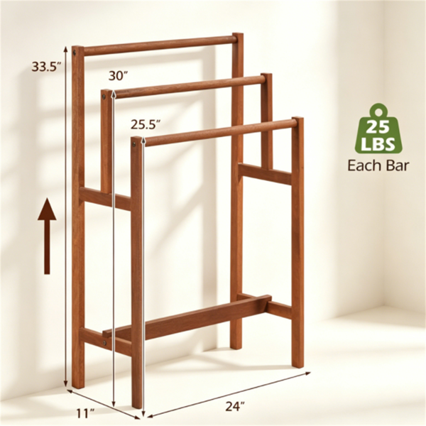AEELLEEA 3-Tier Wooden Towel Rack, Freestanding Solid Hardwood Towel Holder for Bathroom, Bedroom and Blankets