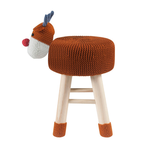 Animal Ottoman Stool, Polyester Upholstered Cute Deer Foot Stool with Solid Pine Wood Legs, Portable Small Seat for Children Bedroom