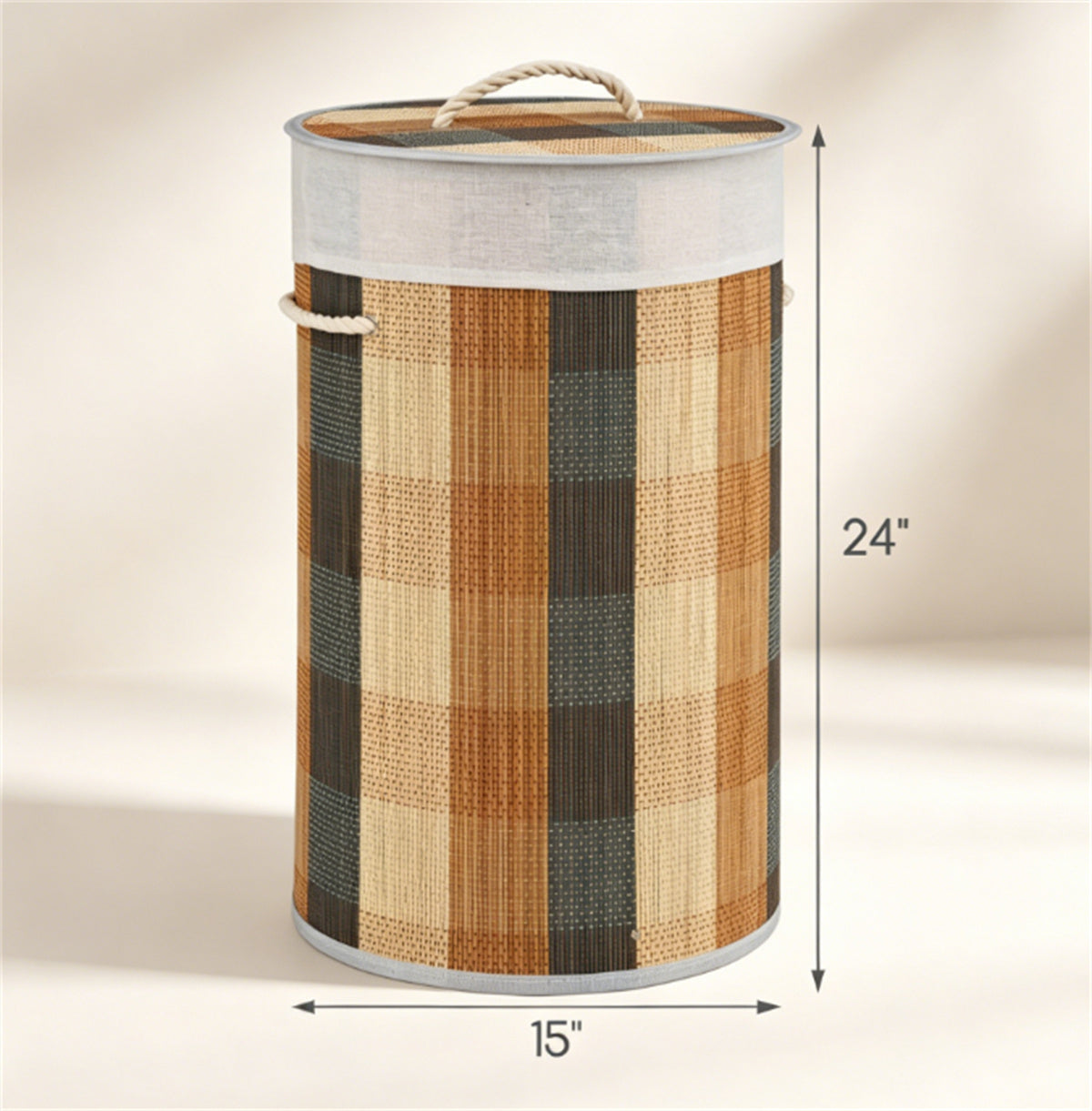 13.2 Gallon Bamboo Laundry Hamper with Lid, Collapsible Woven Clothes Basket with Side Handles & Removable Liner for Bathroom Nursery