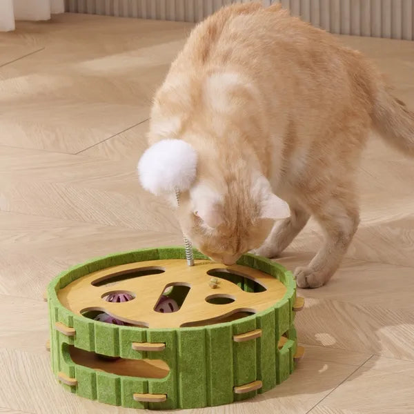 Aeelleea Cat Toy with Interactive Balls, Multi-functional Maze Game Board Felt Cat Scratcher for Kitten Indoor Play