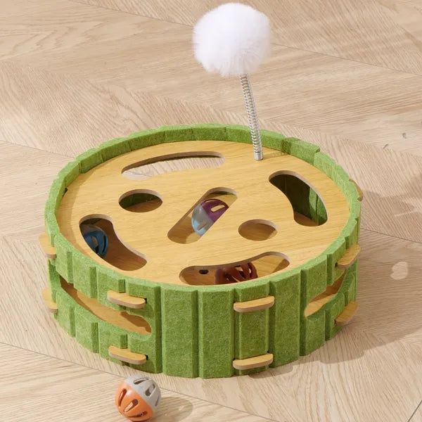 Aeelleea Cat Toy with Interactive Balls, Multi-functional Maze Game Board Felt Cat Scratcher for Kitten Indoor Play